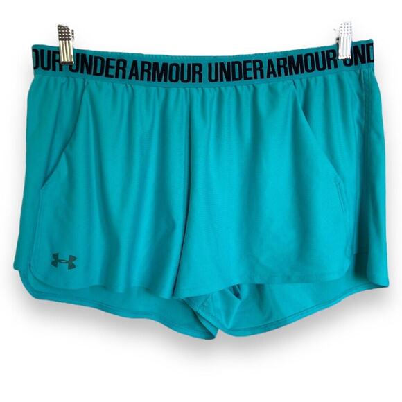 Under Armour Womens Shorts Sz XXL Play Up 2.0 Aqua‎ Black Activewear Workout - Picture 3 of 6